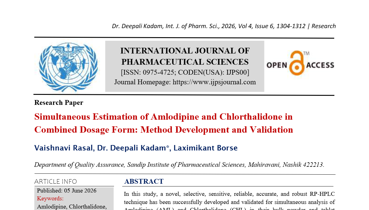 Simultaneous Estimation of Amlodipine and Chlorthalidone in Combined Dosage Form: Method Development and Validation