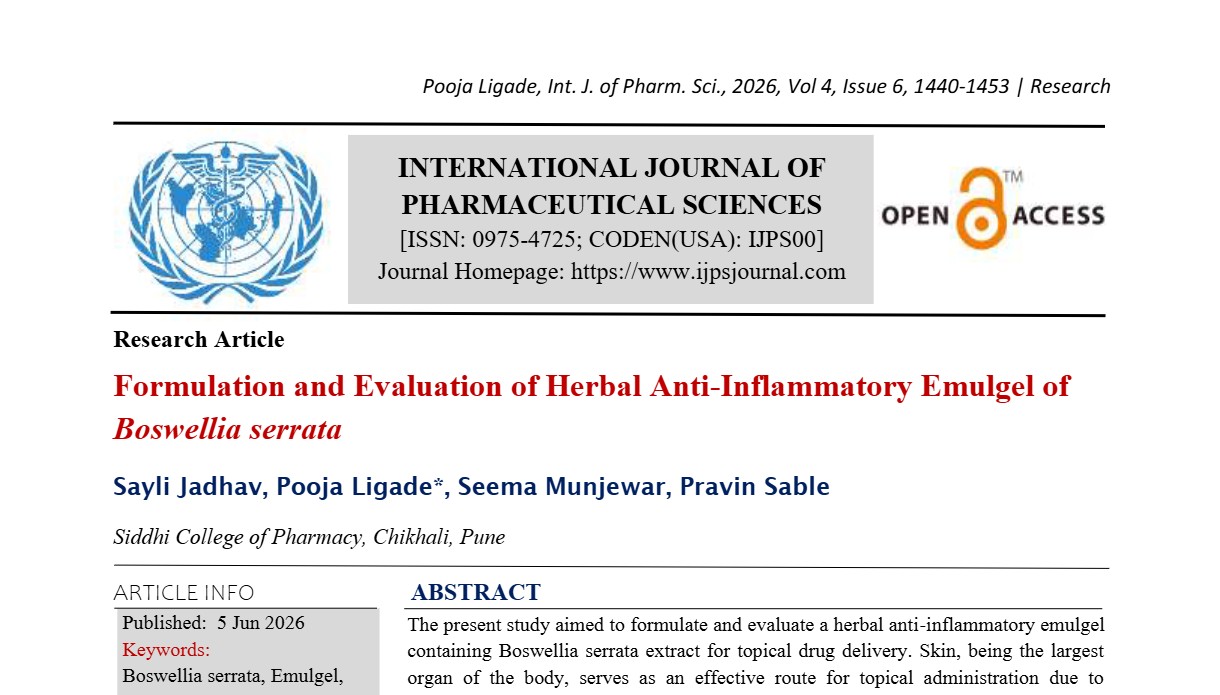 Formulation and Evaluation of Herbal Anti-Inflammatory Emulgel of Boswellia serrata