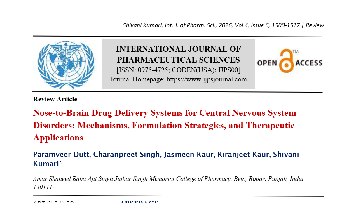Nose-to-Brain Drug Delivery Systems for Central Nervous System Disorders: Mechanisms, Formulation Strategies, and Therapeutic Applications