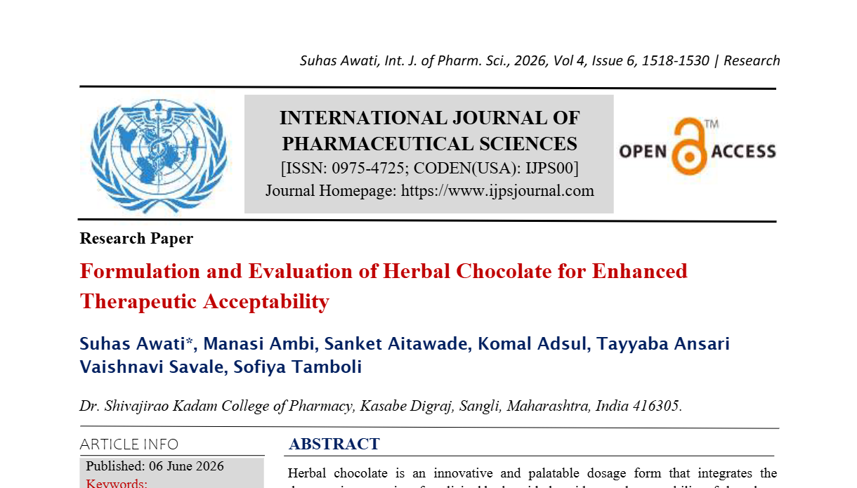 Formulation and Evaluation of Herbal Chocolate for Enhanced Therapeutic Acceptability