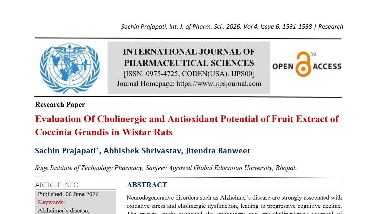 Evaluation of cholinergic and antioxidant potential of fruit extract of Coccinia grandis in Wistar rats