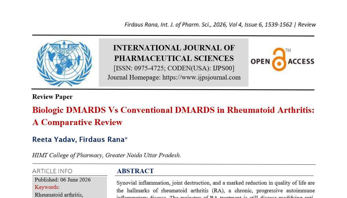 Biologic DMARDS Vs Conventional DMARDS in Rheumatoid Arthritis: A Comparative Review