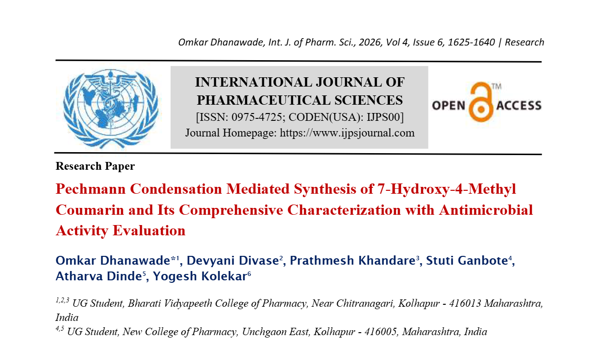 Pechmann Condensation Mediated Synthesis of 7-Hydroxy-4-Methyl Coumarin and Its Comprehensive Characterization with Antimicrobial Activity Evaluation