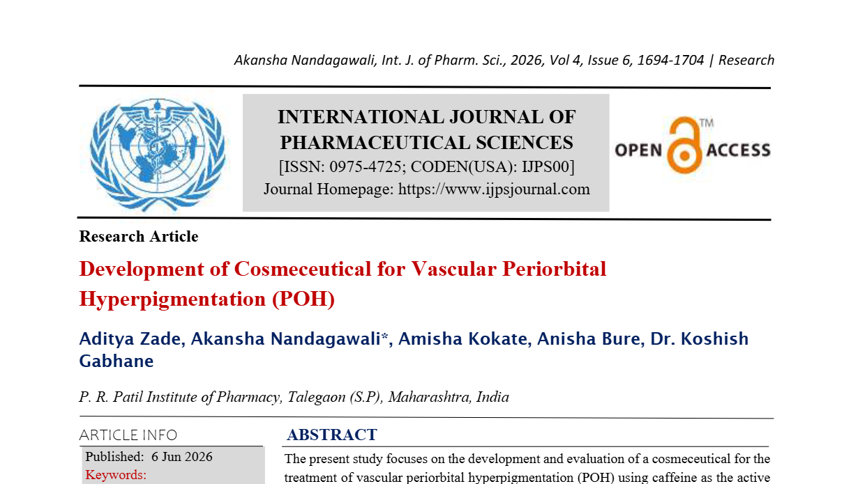 Development of Cosmeceutical for Vascular Periorbital Hyperpigmentation (POH)