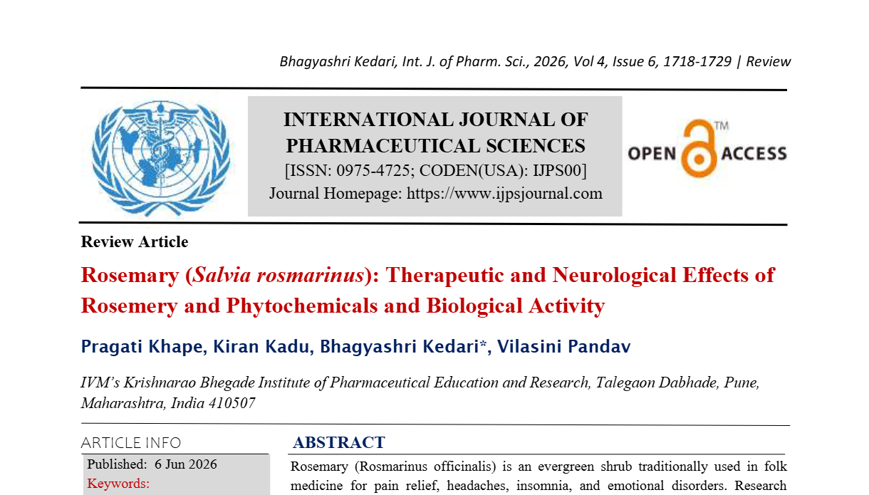 Rosemary (Salvia rosmarinus): Therapeutic And Neurological Effects Of Rosemery And Phytochemicals And Biological Activity