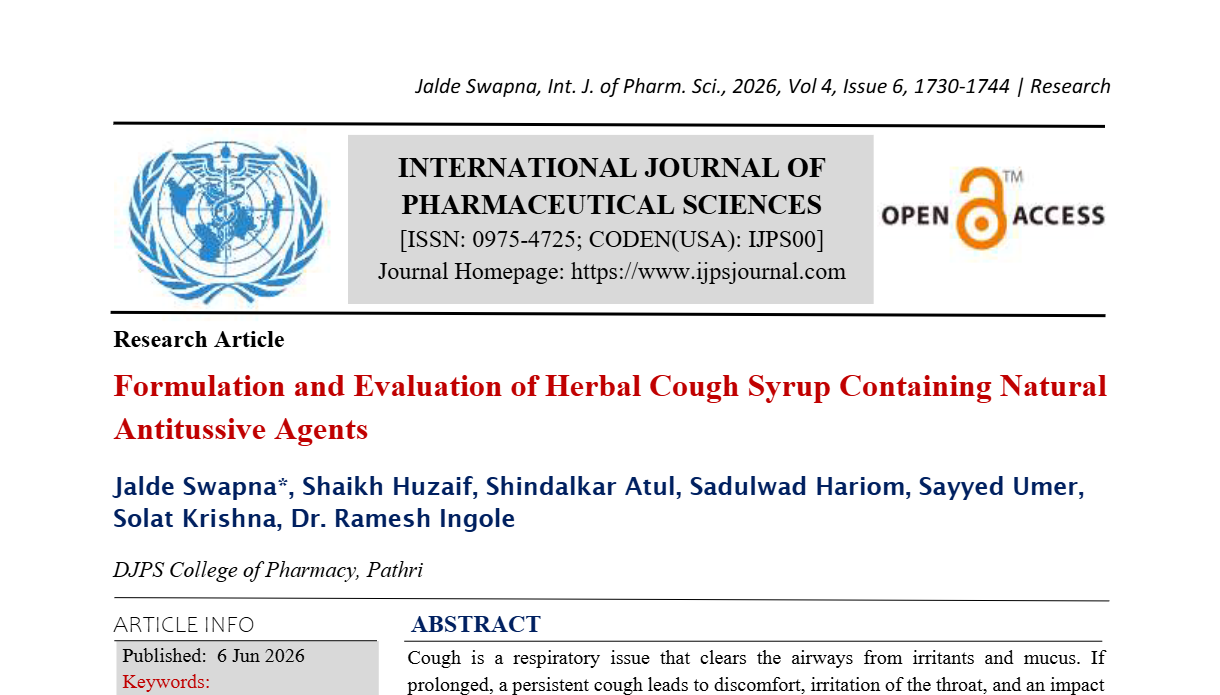 Formulation and Evaluation of Herbal Cough Syrup Containing Natural Antitussive Agents