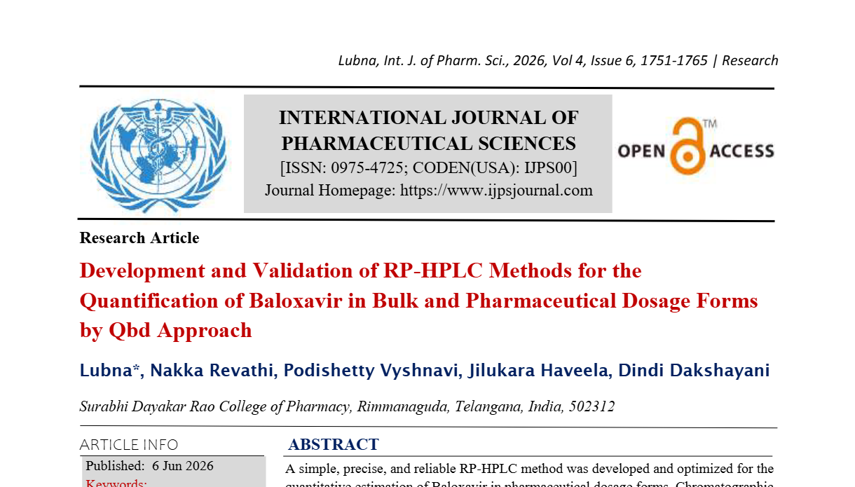 Development and Validation of RP-HPLC Methods for the Quantification of Baloxavir in Bulk and Pharmaceutical Dosage Forms by Qbd Approach