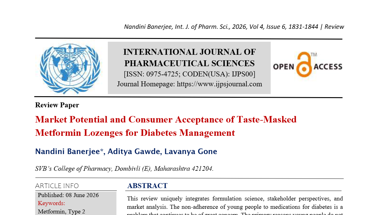 Market Potential and Consumer Acceptance of Taste-Masked Metformin Lozenges for Diabetes Management