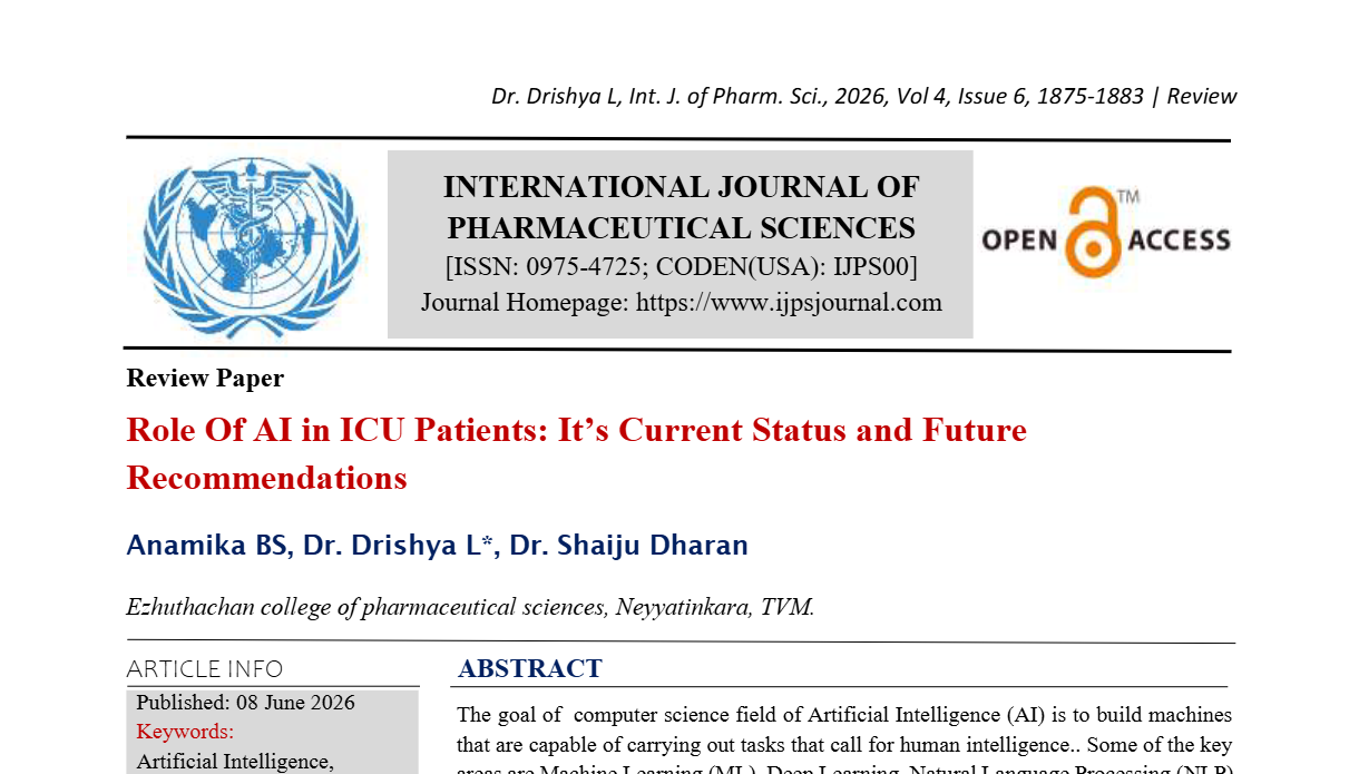  Role of AI in ICU patients : It's current staus and future recommendations