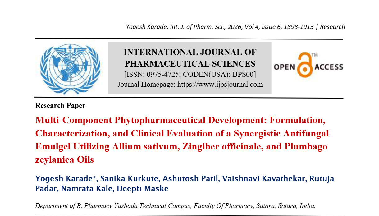 Multi-Component Phytopharmaceutical Development: Formulation, Characterization, and Clinical Evaluation of a Synergistic Antifungal Emulgel Utilizing Allium sativum, Zingiber officinale, and Plumbago zeylanica Oils.
