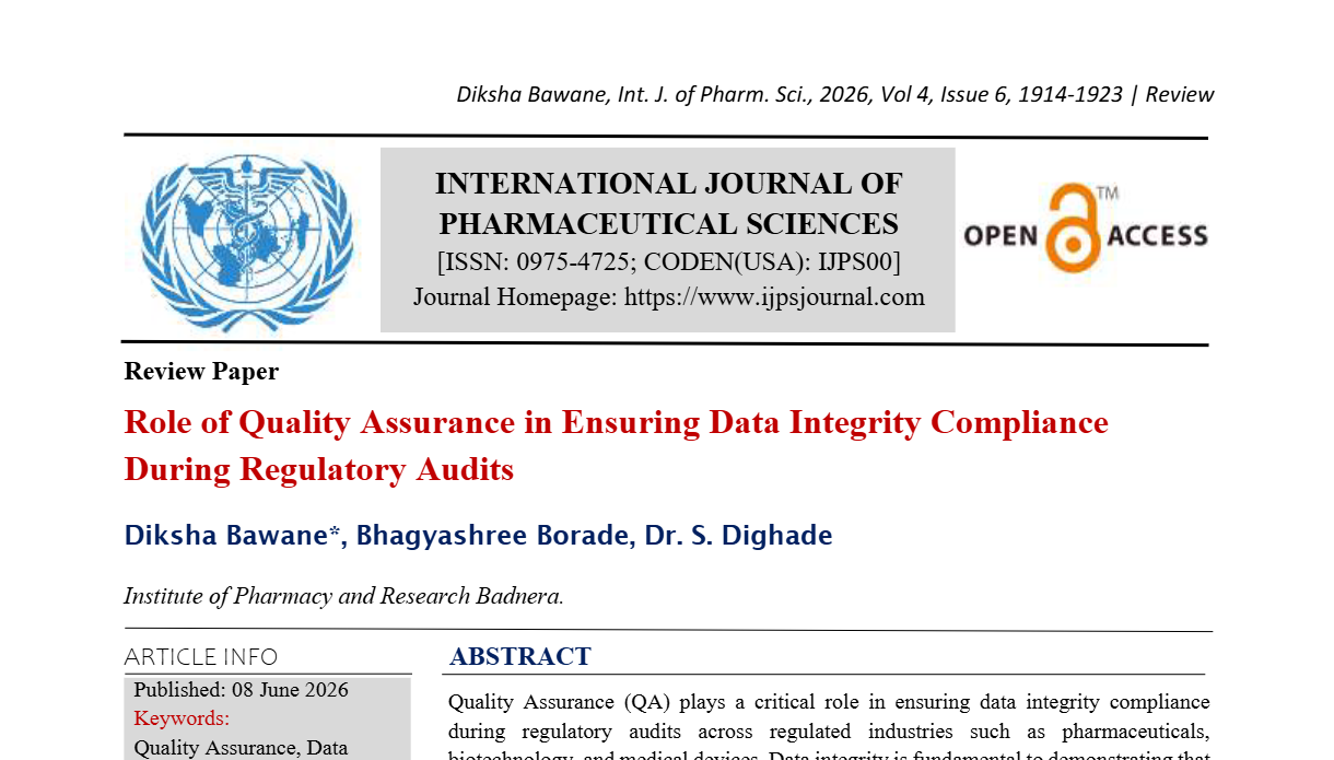 Role o f Quality Assurance in Ensuring Data Integrity Compliance During Regulatory Audits