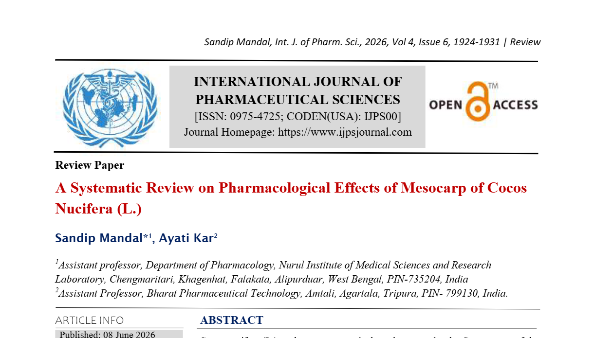 A Systematic Review on Pharmacological Effects of Mesocarp of Cocos Nucifera (L.)