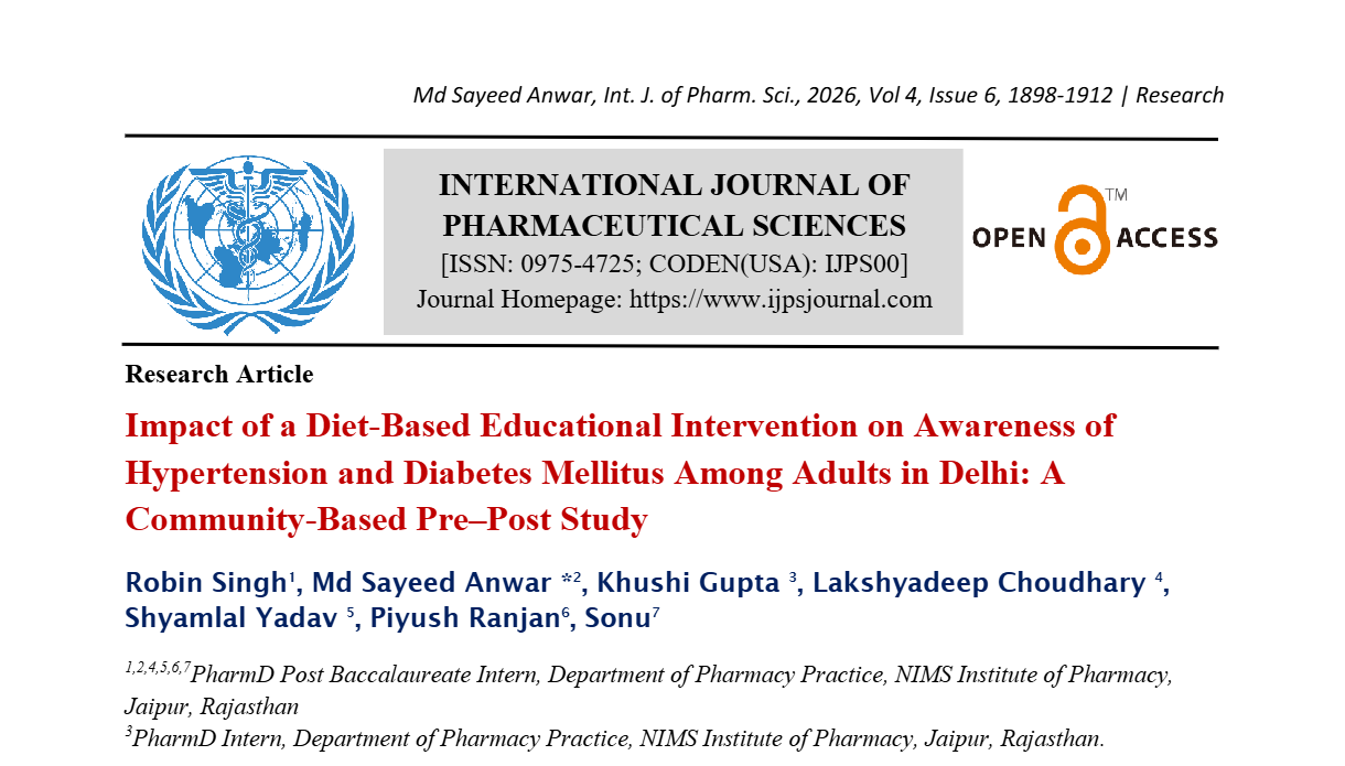 Impact of a Diet-Based Educational Intervention on Awareness of Hypertension and Diabetes Mellitus Among Adults in Delhi: A Community-Based Pre–Post Study