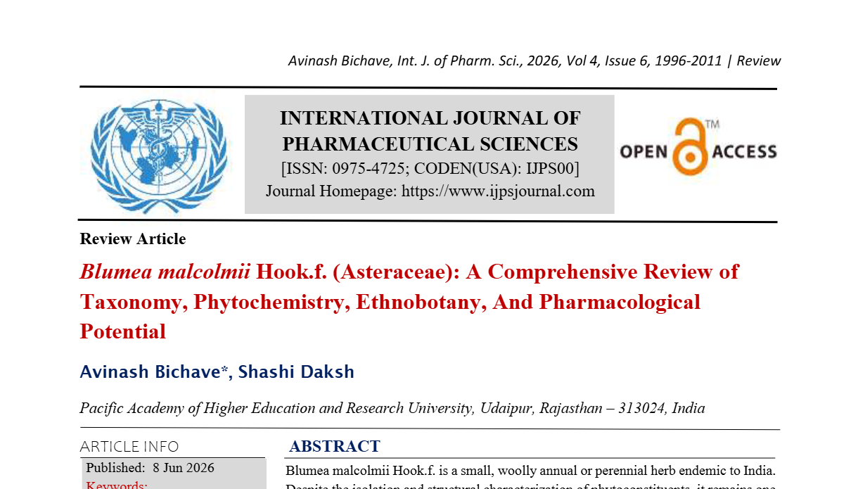 Blumea malcolmii Hook.f. (Asteraceae): A Comprehensive Review of Taxonomy, Phytochemistry, Ethnobotany, And Pharmacological Potential