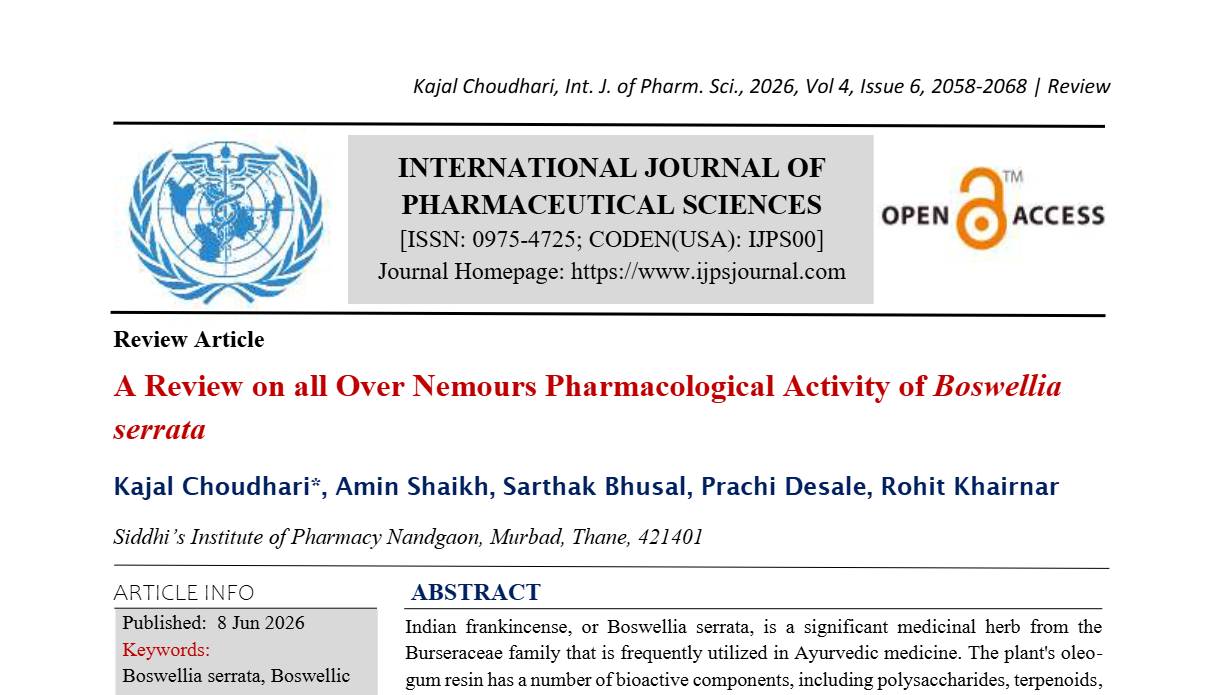 A Review on all Over Nemours Pharmacological Activity of Boswellia serrata