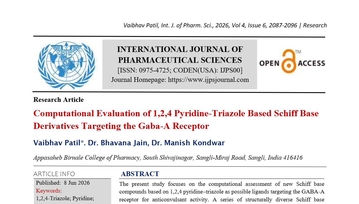 Computational Evaluation of 1,2,4 Pyridine-Triazole Based Schiff Base Derivatives Targeting the Gaba-A Receptor
