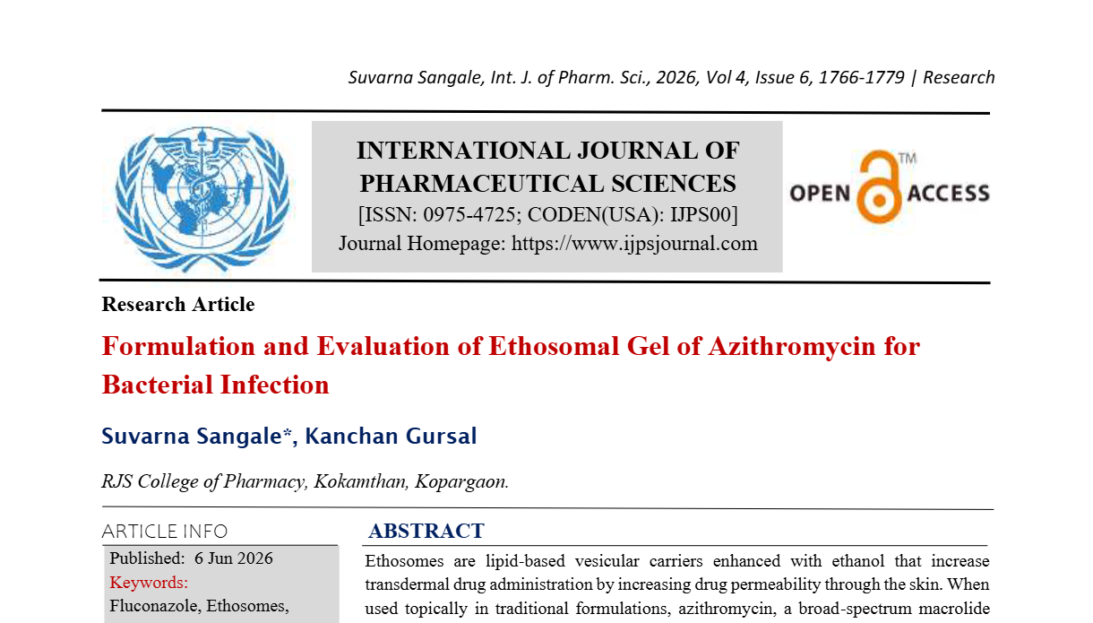 Formulation and Evaluation of Ethosomal Gel of Azithromycin for Bacterial Infection