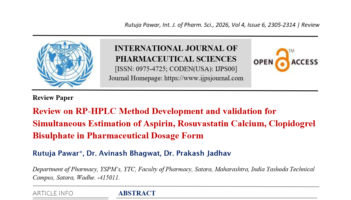 Review on RP-HPLC Method Development and Validation for stimultnoeus Estimation of Aspirin, Rosuvastatin Calcium, Clopidogrel Bisulphate in Pharmaceutical Dosage form.