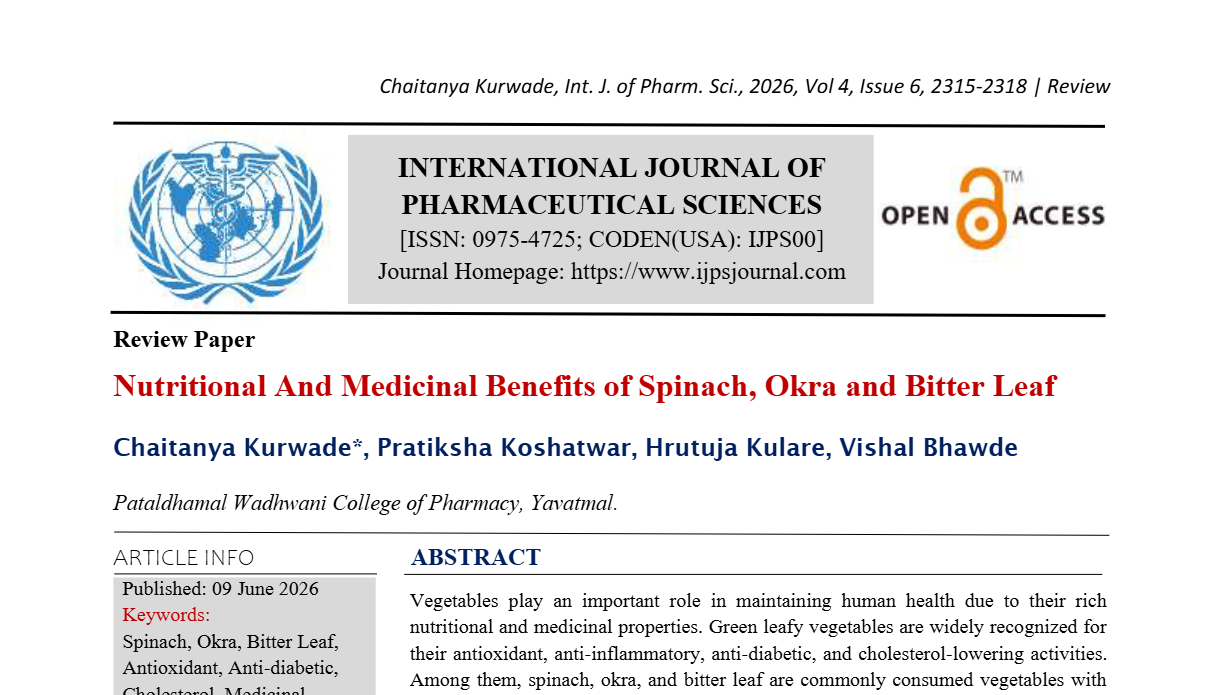 Nutritional and Medicinal Benefits of Spinach, Okra and Bitter leaf 