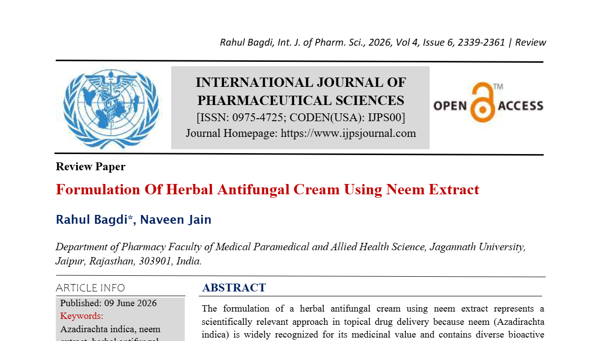 Formulation Of Herbal Antifungal Cream Using Neem Extract        