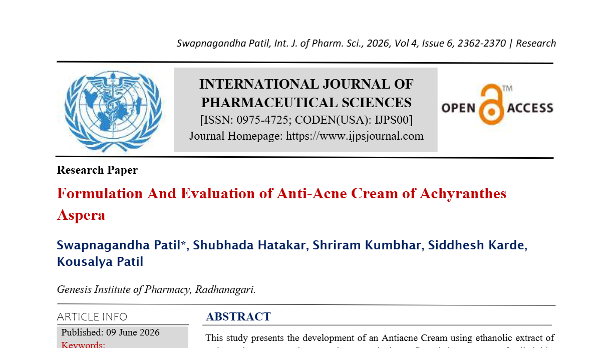 Formulation And Evaluation of Anti-Acne Cream of Achyranthes Aspera