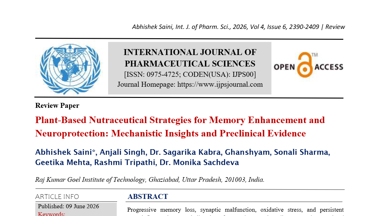 Plant-Based Nutraceutical Strategies for Memory Enhancement and Neuroprotection: Mechanistic Insights and Preclinical Evidence