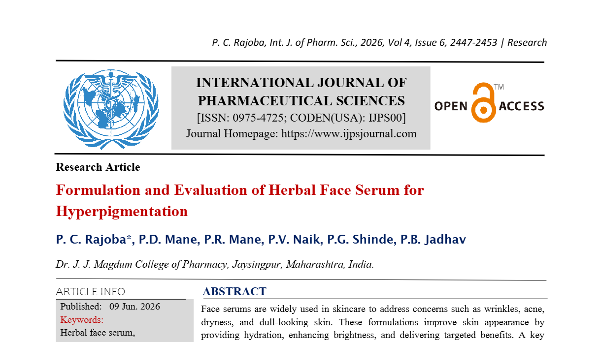 Formulation and Evaluation of Herbal Face Serum for Hyperpigmentation 