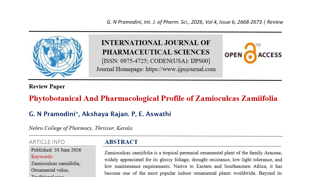 Phytobotanical and Pharmacological Profile of  Zamioculcas zamiifolia 