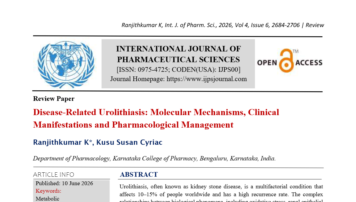 Disease-Related Urolithiasis: Molecular Mechanisms, Clinical Manifestations and Pharmacological Management