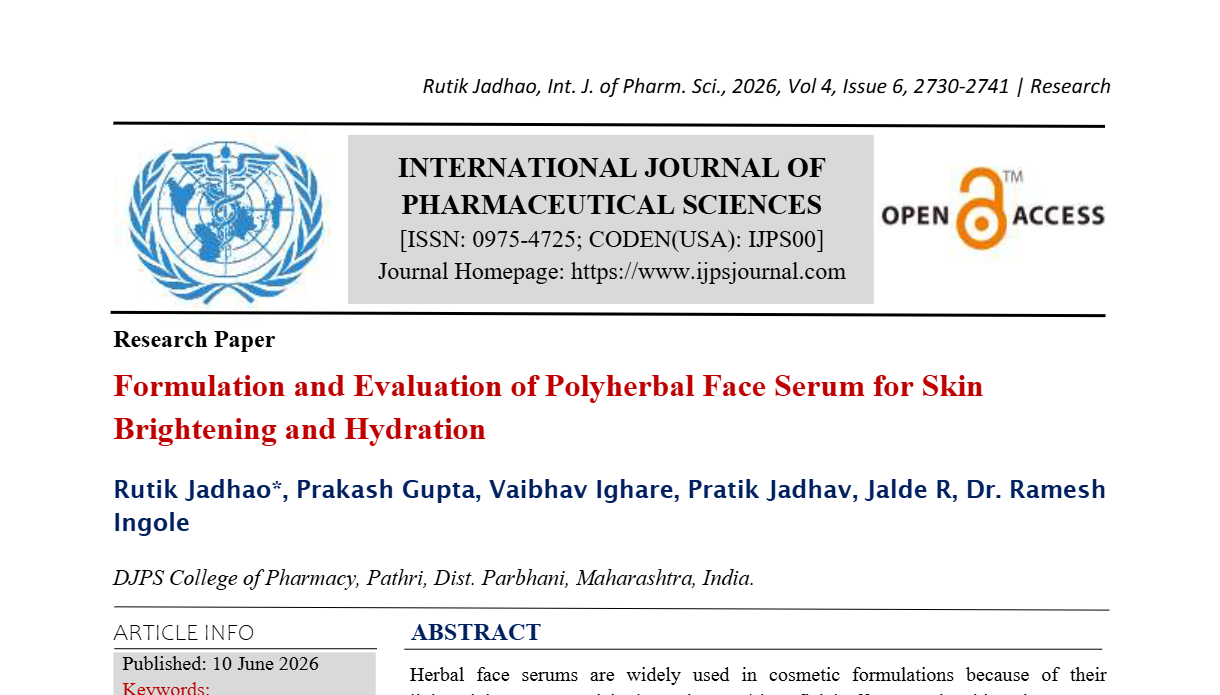 Formulation and Evaluation of Polyherbal Face Serum for Skin  Brightening and Hydration 