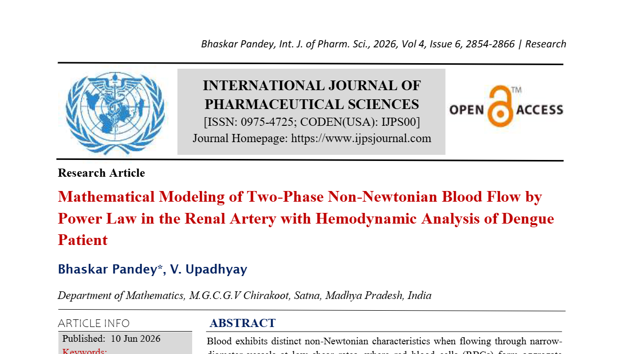 Mathematical Modeling of Two-Phase Non-Newtonian Blood Flow by Power Law in the Renal Artery with Hemodynamic Analysis of Dengue Patient