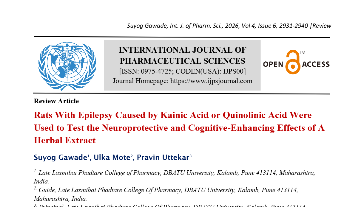 Rats With Epilepsy Caused by Kainic Acid or Quinolinic Acid Were Used to Test the Neuroprotective and Cognitive-Enhancing Effects of A Herbal Extract