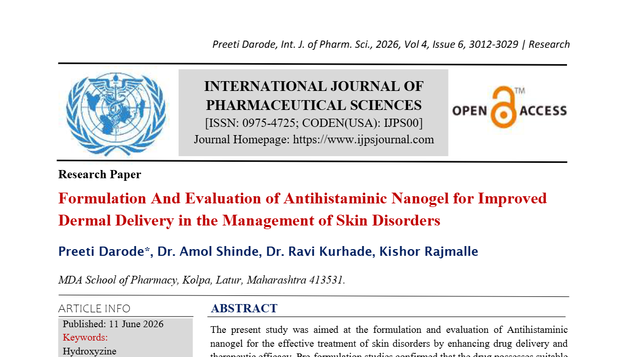 Formulation And Evaluation of Antihistaminic Nanogel for Improved Dermal Delivery in the Management of Skin Disorders
