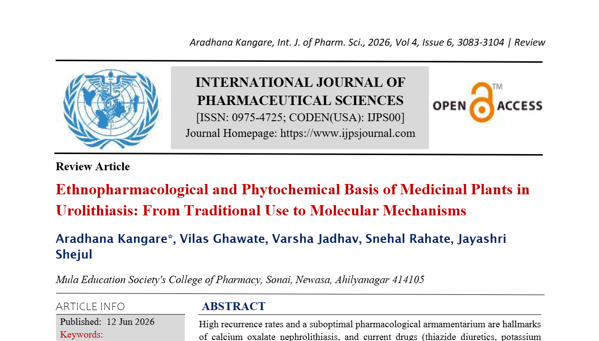 Ethnopharmacological and Phytochemical Basis of Medicinal Plants in Urolithiasis: From Traditional Use to Molecular Mechanisms