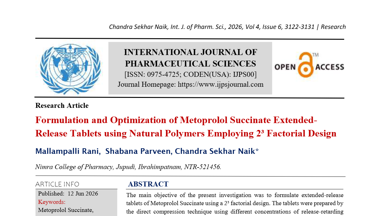 Formulation and Optimization of Metoprolol Succinate Extended-Release Tablets using Natural Polymers Employing 2³ Factorial Design