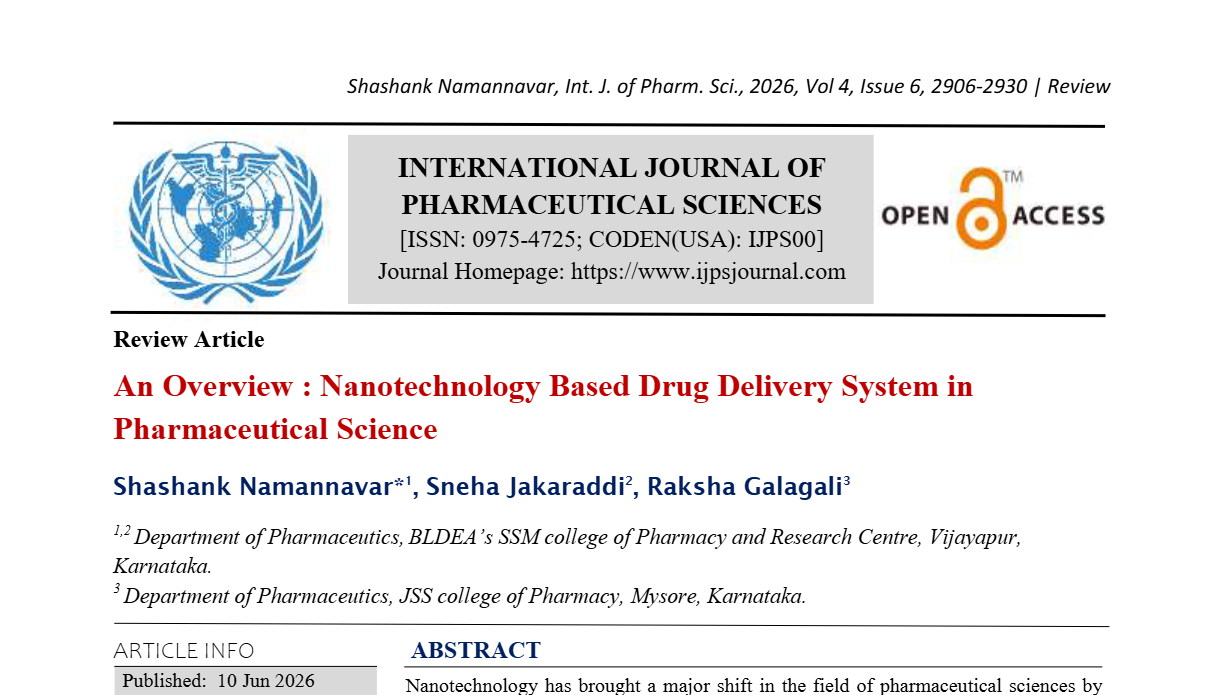 An Overview : Nanotechnology Based Drug Delivery System in Pharmaceutical Science