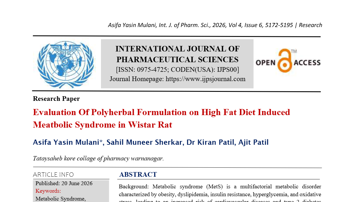 Evaluation Of Polyherbal Formulation on High Fat Diet Induced Meatbolic ...