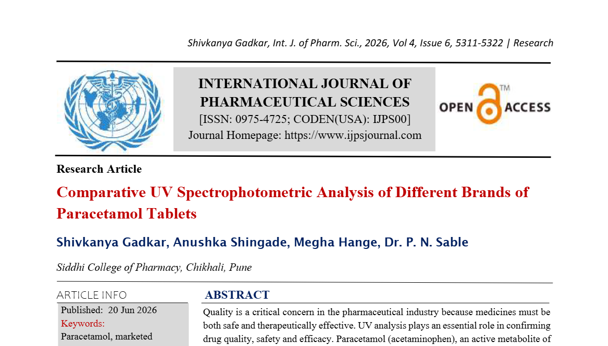 Comparative UV Spectrophotometric Analysis of Different Brands of Paracetamol Tablets
