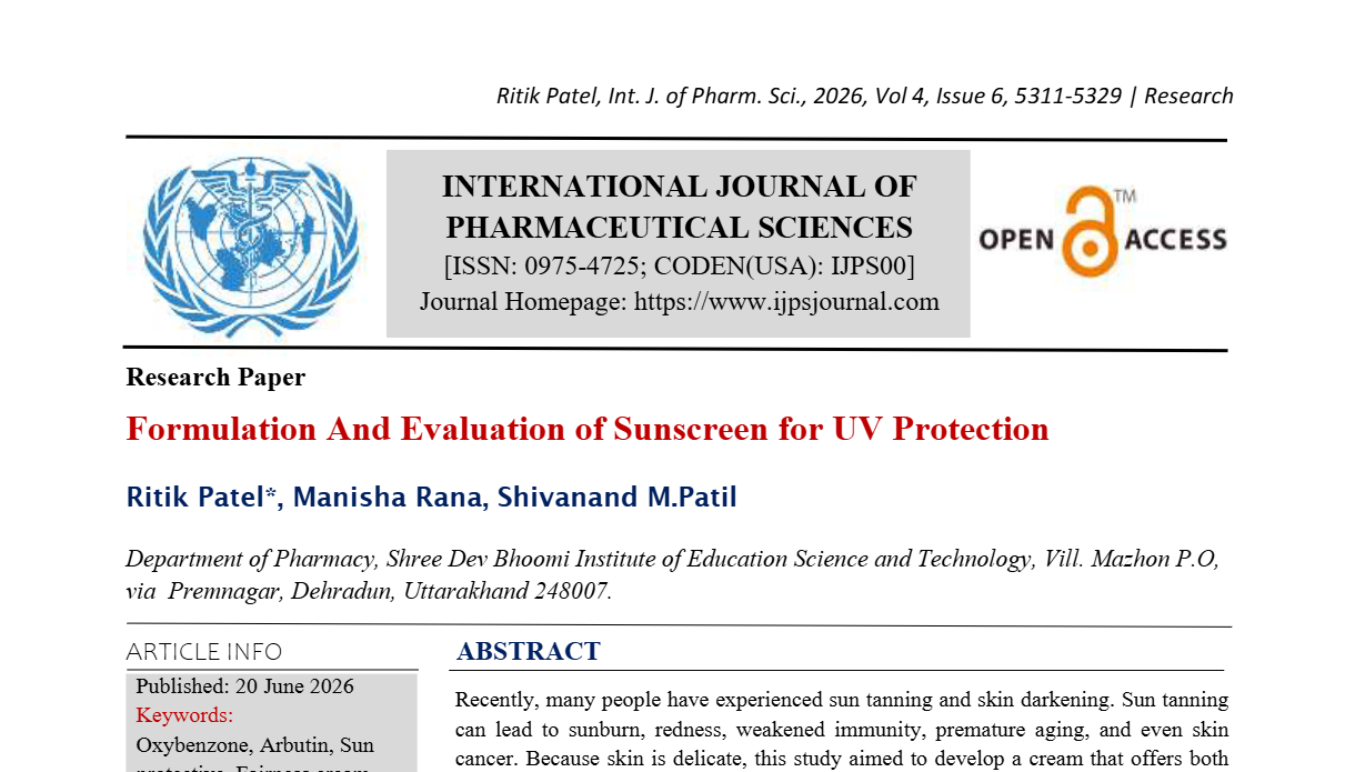 Formulation and Evaluation of Sunscreen For UV Protection 