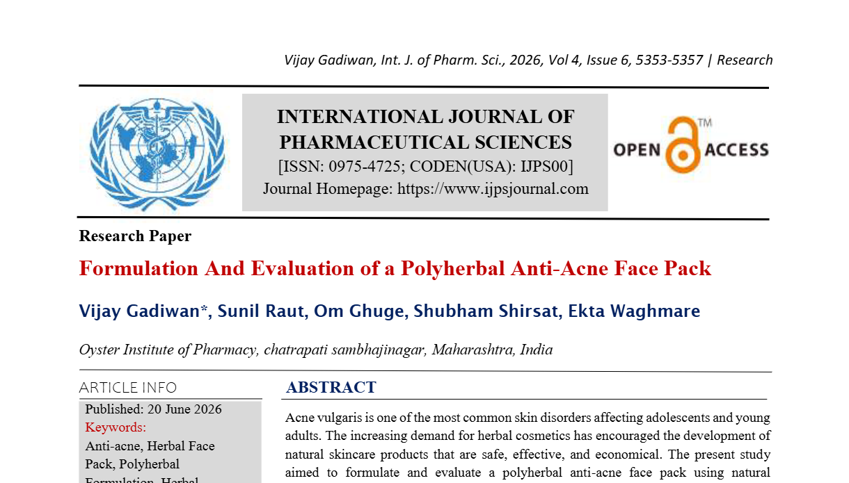 Formulation And Evaluation of a Polyherbal Anti-Acne Face Pack