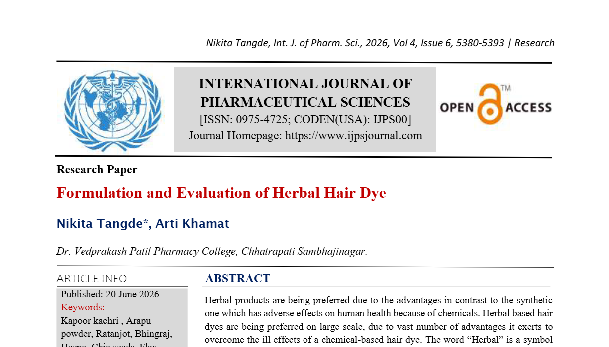 Formulation and Evaluation of Herbal Hair Dye