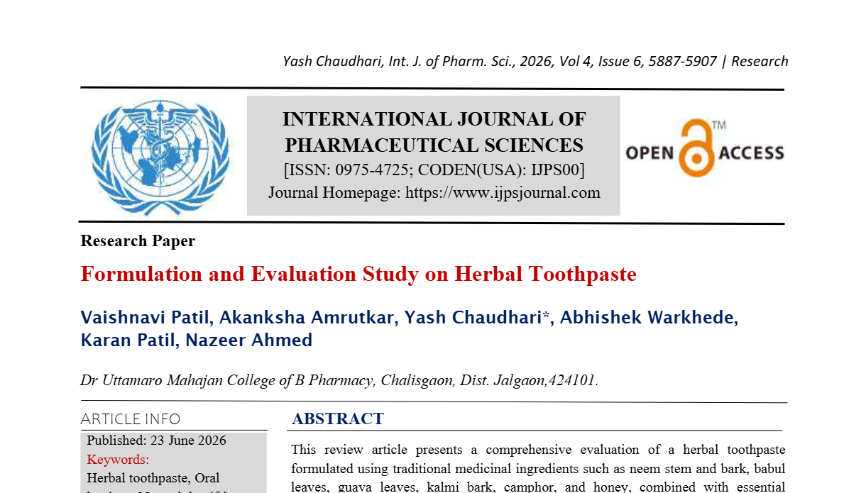 Formulation and Evaluation Study on Herbal Toothpaste | IJPS Journal