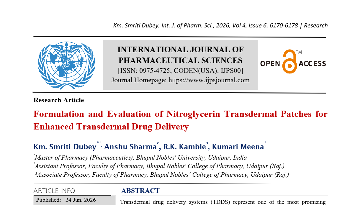 Formulation and Evaluation of Nitroglycerin Transdermal Patches for ...