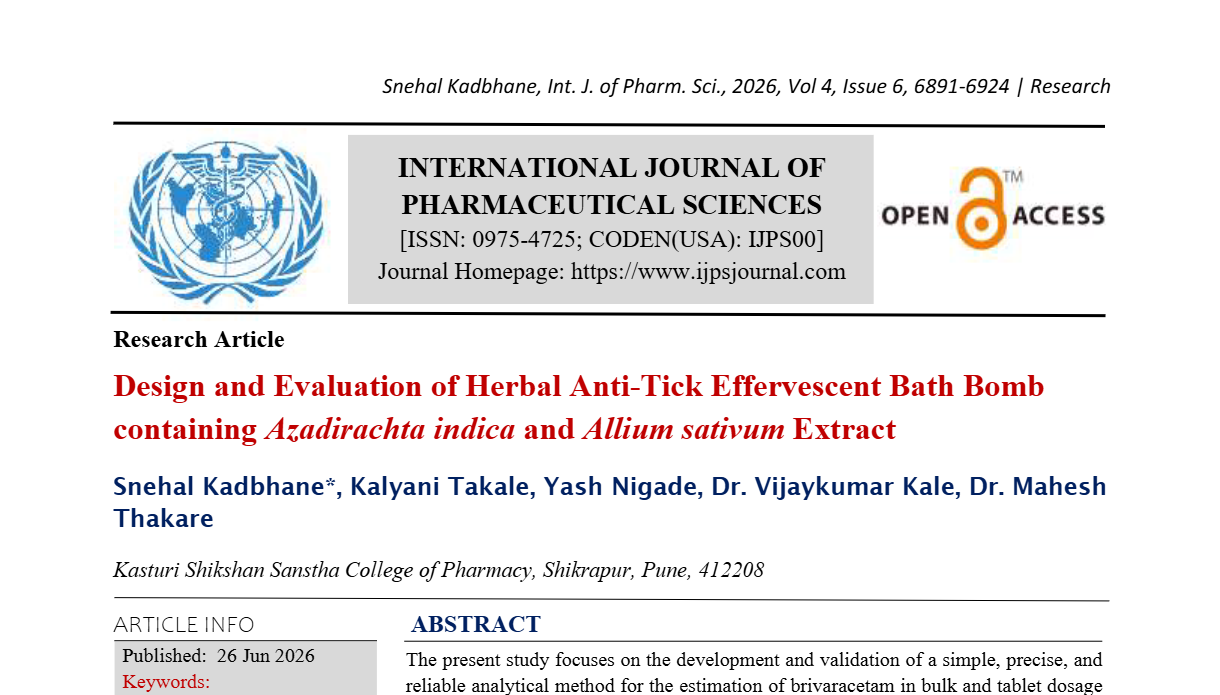 Design and Evaluation of Herbal Anti-Tick Effervescent Bath Bomb containing Azadirachta indica and Allium sativum Extract