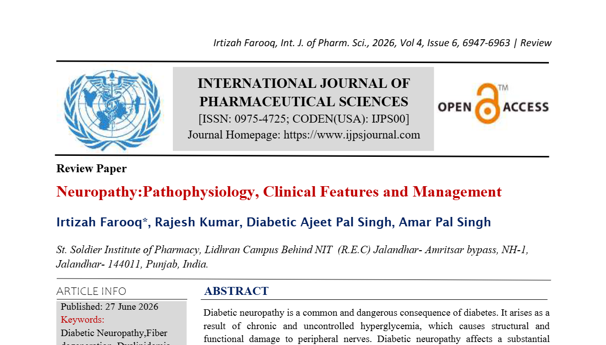 Neuropathy:Pathophysiology, Clinical Features and Management.