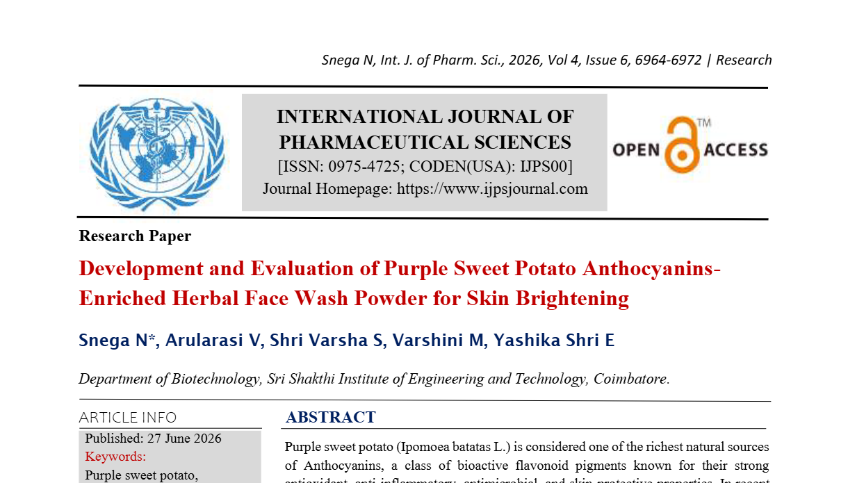 Development and Evaluation of Purple Sweet Potato Anthocyanins-Enriched Herbal Face Wash Powder for Skin Brightening
