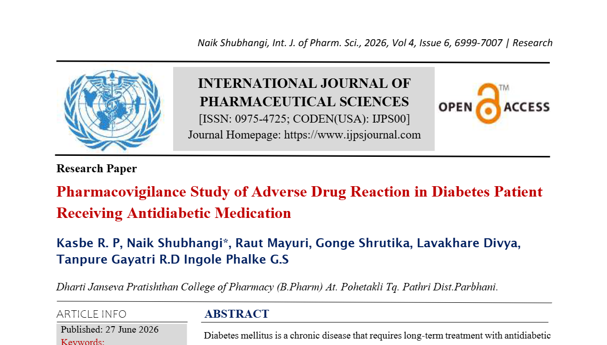 Pharmacovigilance Study of Adverse Drug Reaction in Diabetes Patient Receiving Antidiabetic Medication