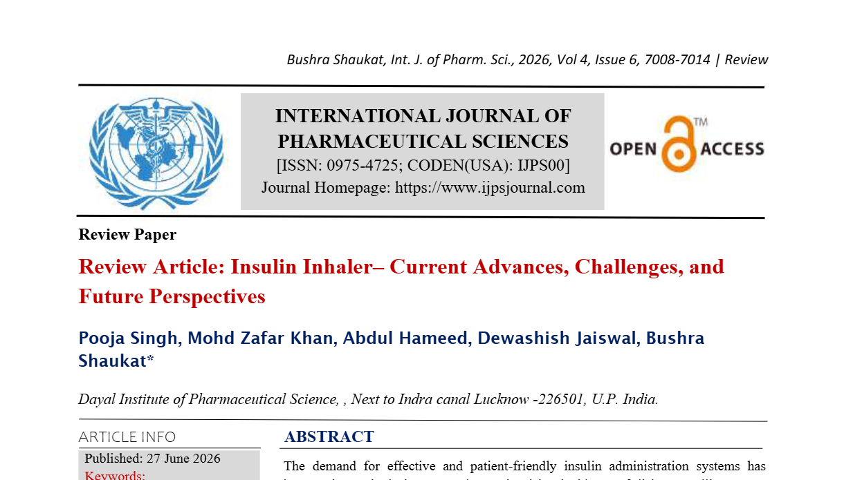 Review Article: Insulin Inhaler– Current Advances, Challenges, and Future Perspectives