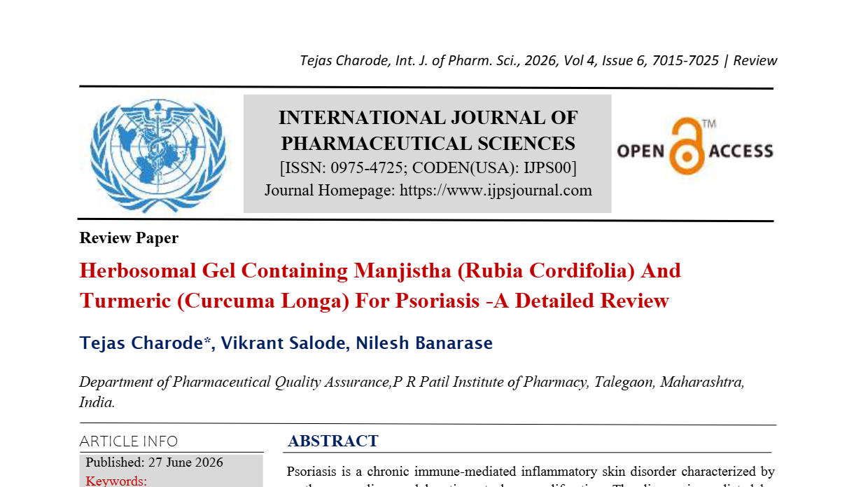 Herbosomal Gel Containing Manjistha (Rubia Cordifolia) And Turmeric (Curcuma Longa) For Psoriasis -A Detailed Review