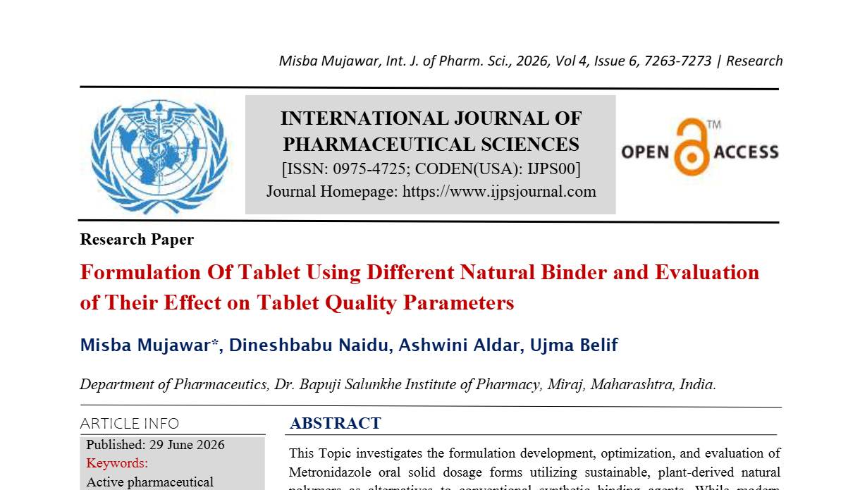 Formulation of Tablet using different Natural Binder and Evaluation of ...